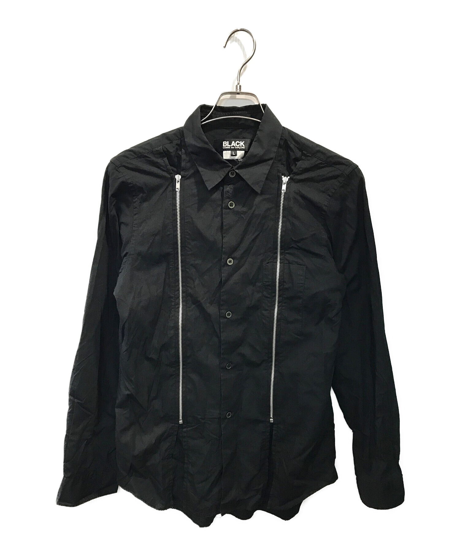 BLACK COMME des GARCONS (ブラックコムデギャルソン) フロントジップシャツ ブラック サイズ:L