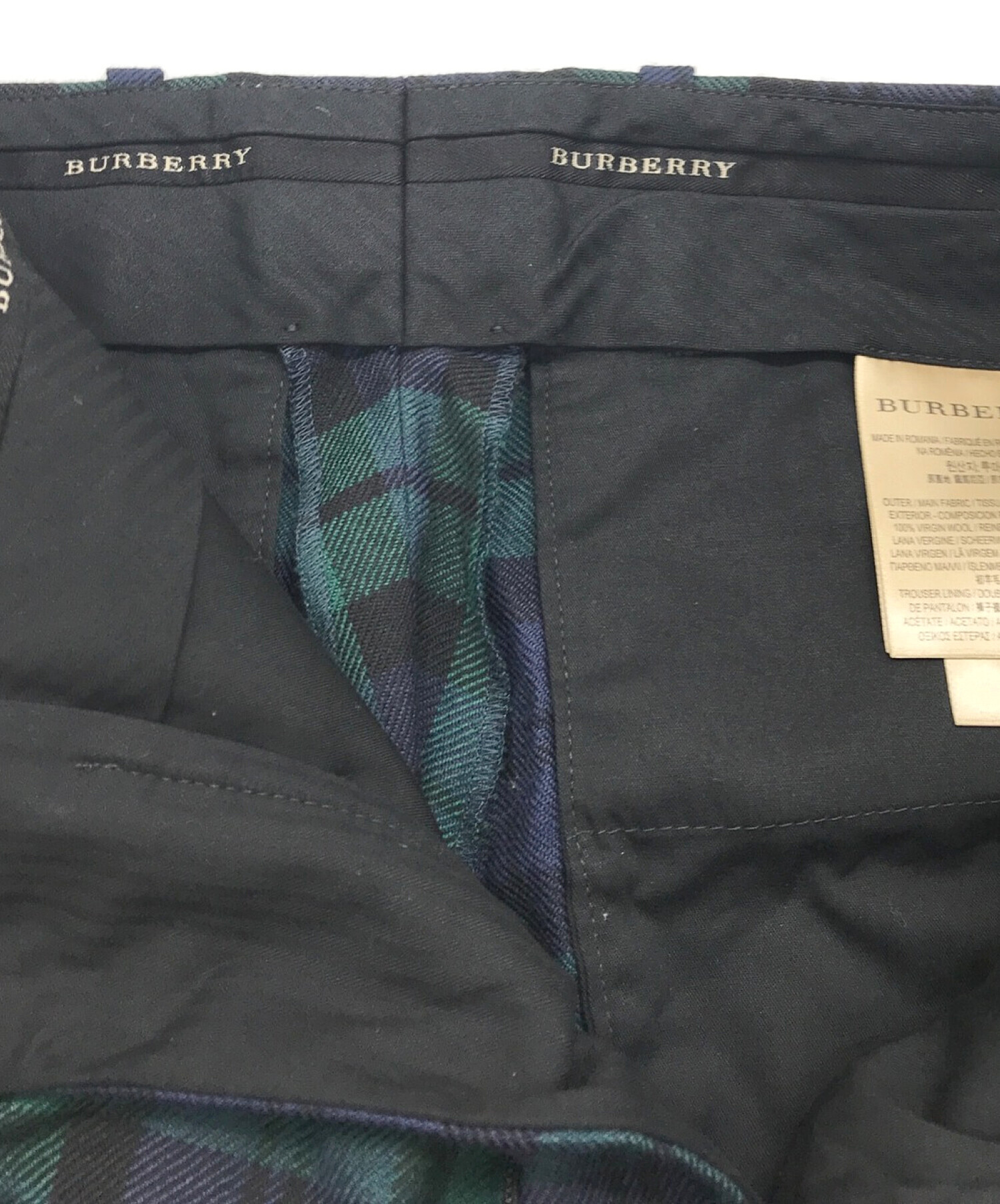 BURBERRY (バーバリー) ブラックウォッチ柄パンツ グリーン サイズ:48