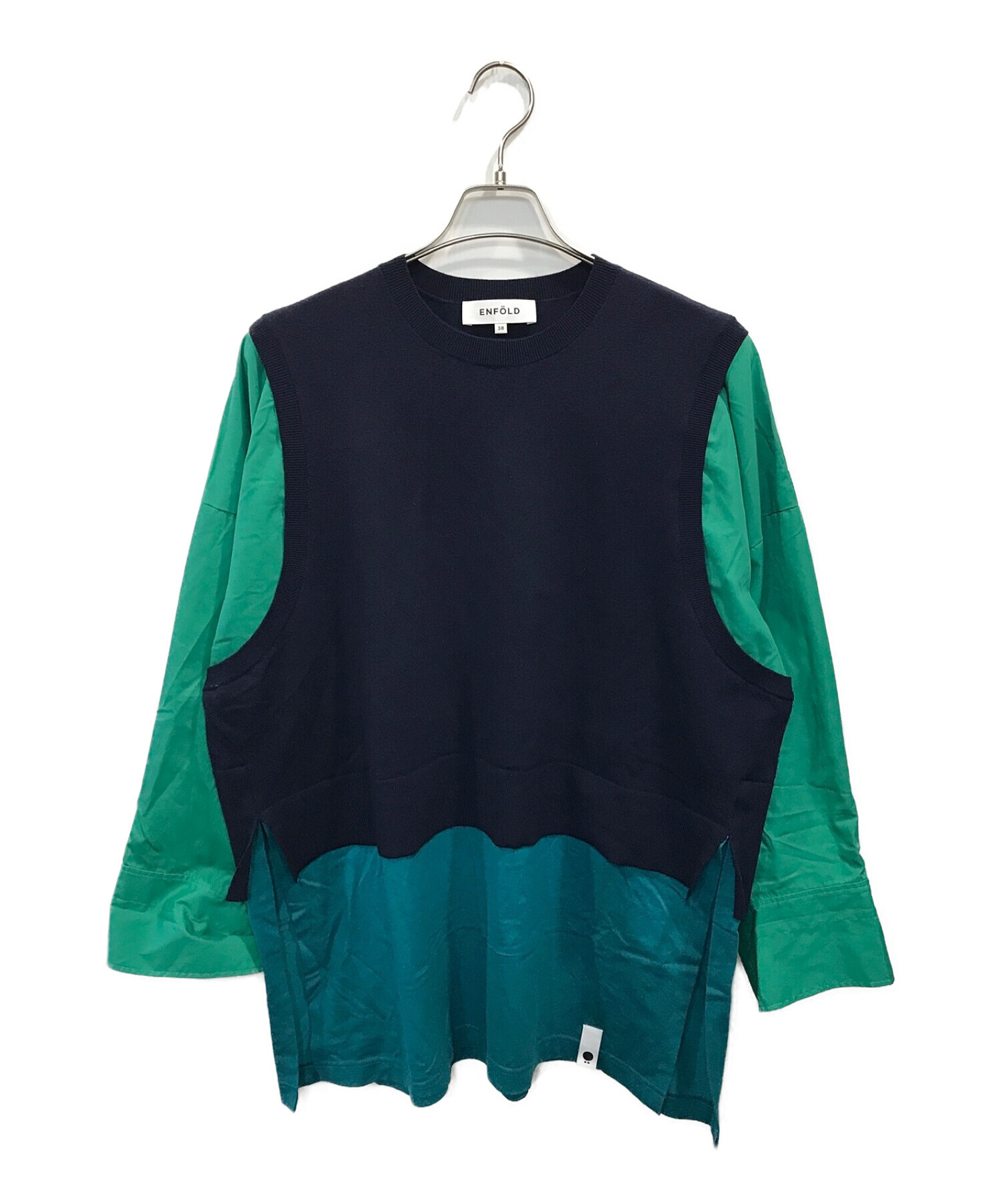 ENFOLD (エンフォルド) FAKE LAYERED PULLOVER ネイビー×グリーン サイズ:38