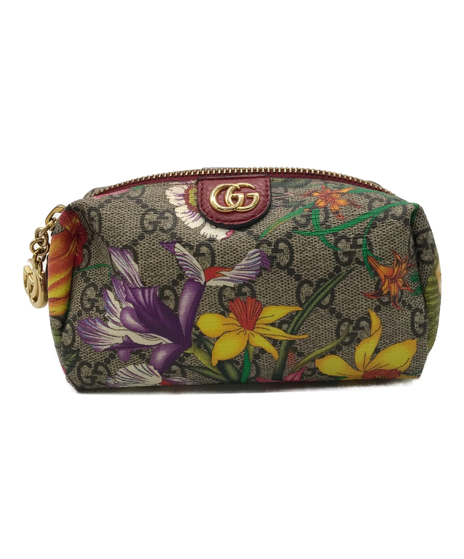 GUCCI (グッチ) GGフローラコスメティックポーチ ブラウン×ピンク