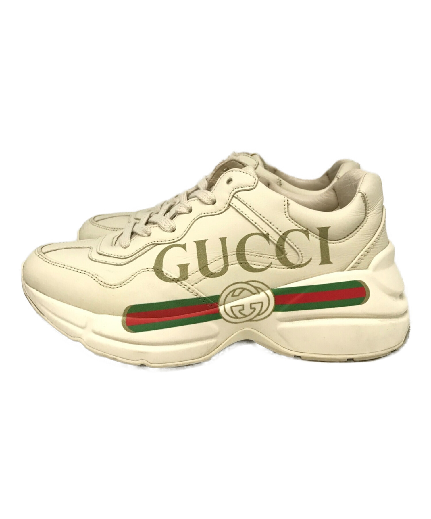 GUCCI (グッチ) ライトン GUCCIロゴレザースニーカー アイボリー サイズ:35