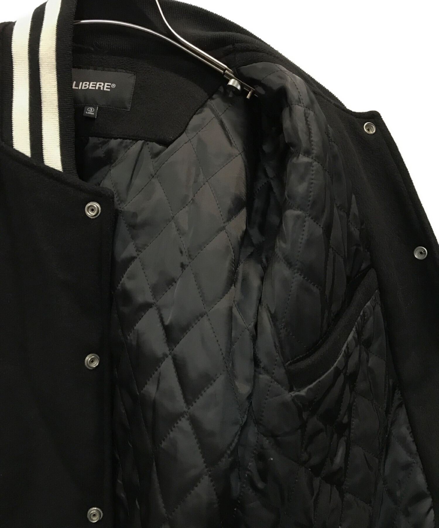 LIBERE (リベーレ) LEATHER SLEEVE STADIUM JACKET ブラック×ブラウン サイズ:3