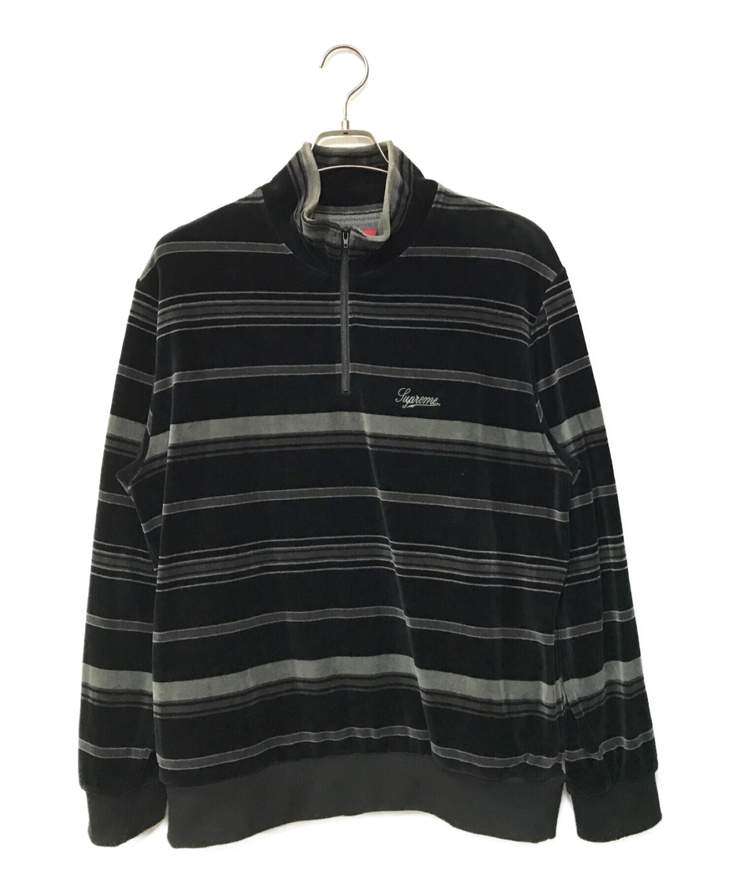 SUPREME (シュプリーム) Stripe Velour Half Zip Pullover ブラック サイズ:M