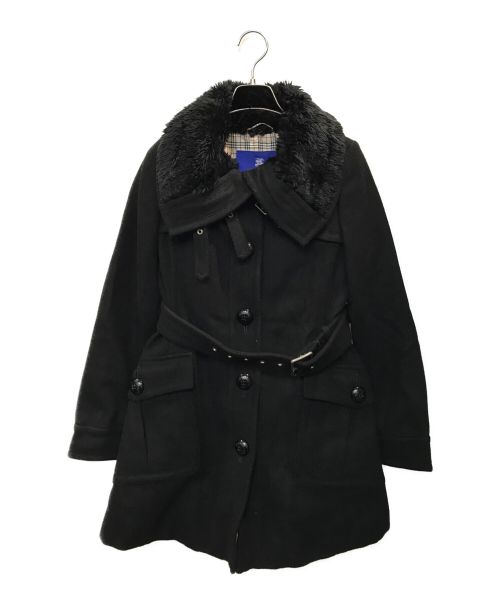 【中古・古着通販】BURBERRY BLUE LABEL (バーバリーブルーレーベル) メルトンファー付スタンドカラーコート ブラック  サイズ:36｜ブランド・古着通販 トレファク公式【TREFAC FASHION】スマホサイト