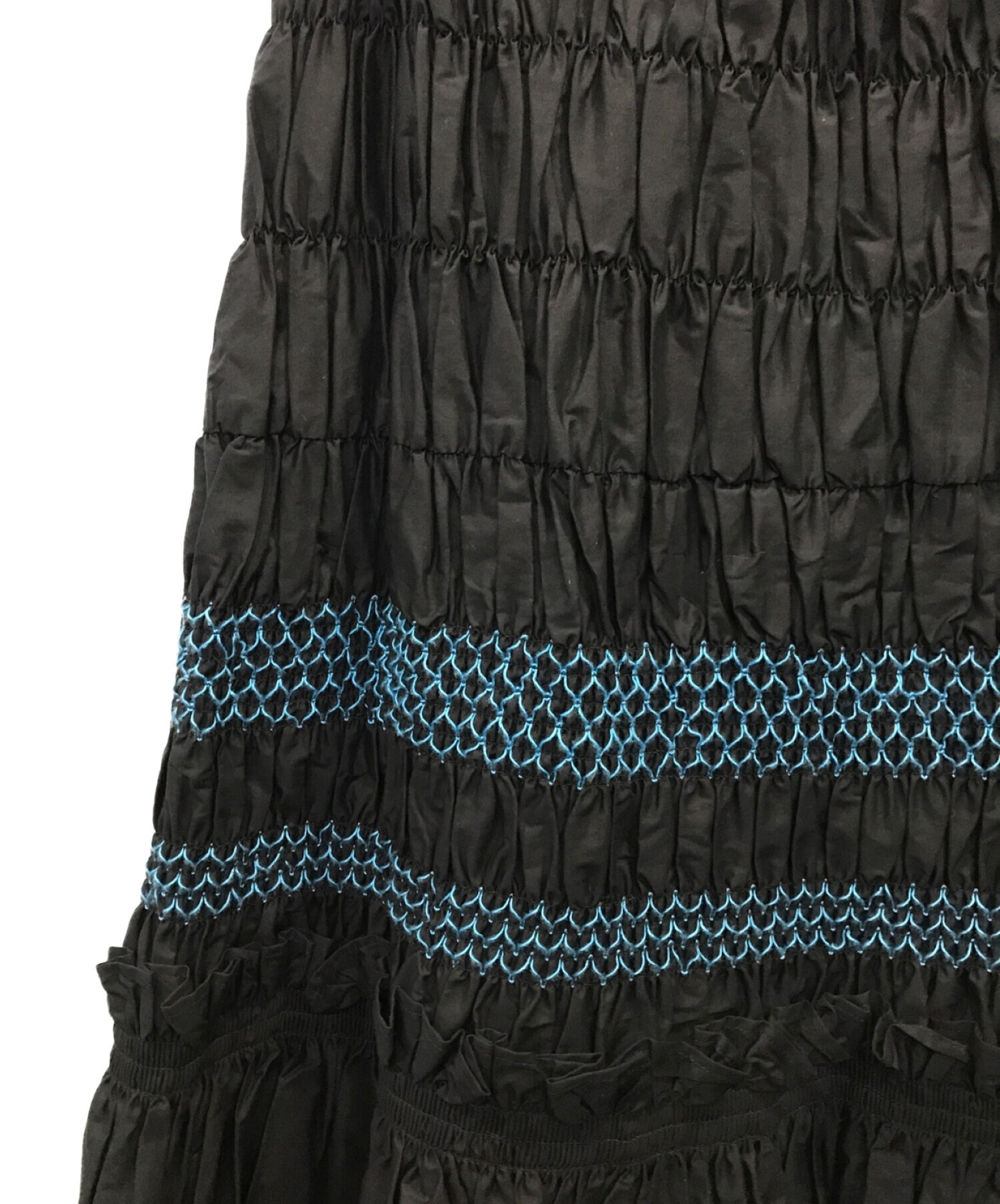 ENFOLD (エンフォルド) SOMELOS スモッキングスカート ブラック×ブルー サイズ:36