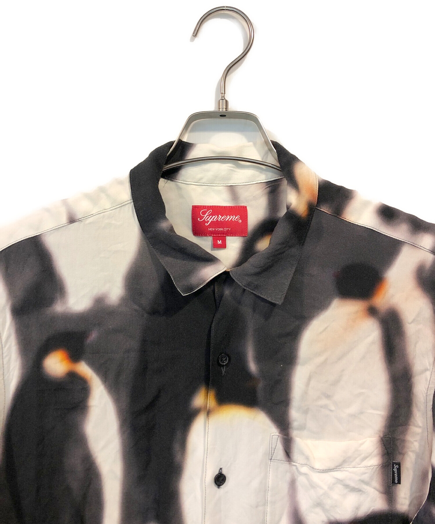 SUPREME (シュプリーム) Penguins Rayon S/S Shirt ブラック×アイボリー サイズ:M