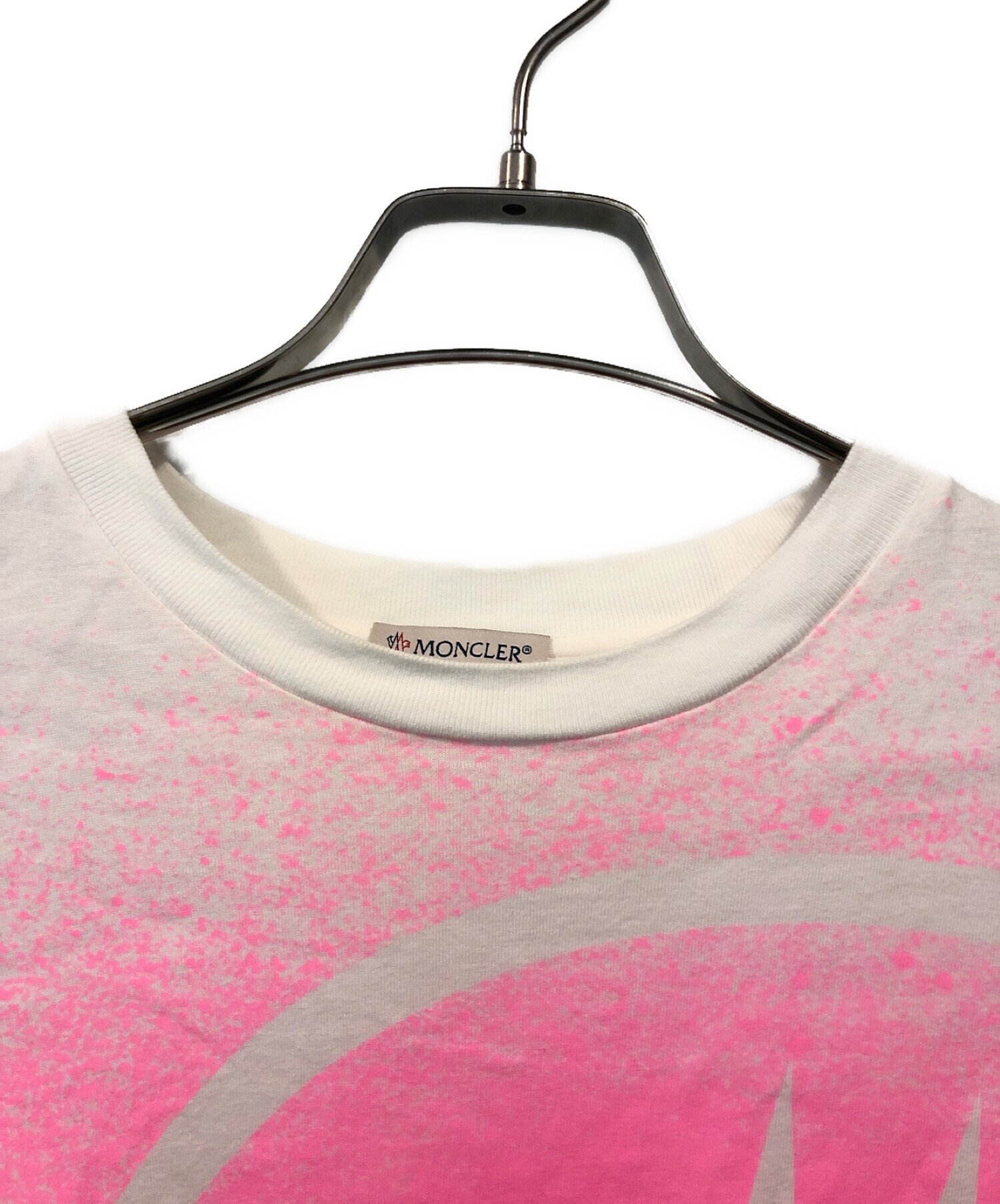 MONCLER (モンクレール) ロゴプリントTシャツ ホワイト×ピンク サイズ:S