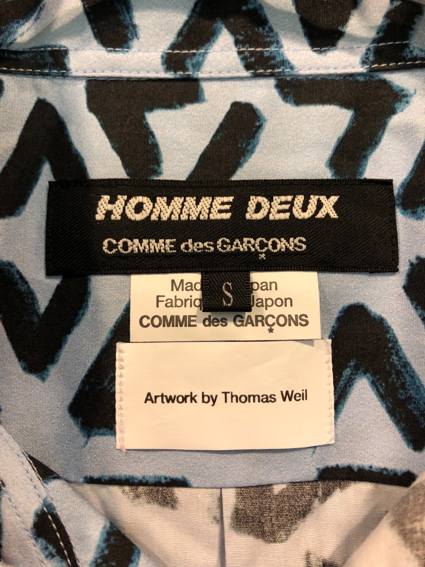 COMME des GARCONS HOMME DEUX (コムデギャルソン オム ドゥ) S/S総柄シャツ ブラック×ブルー サイズ:S