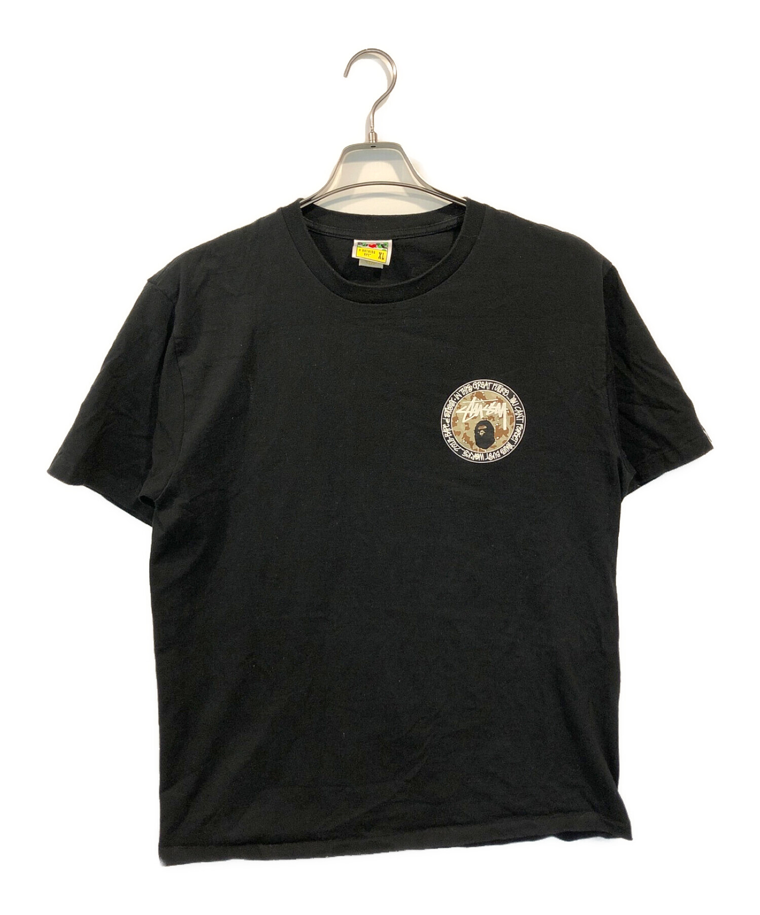 stussy (ステューシー) A BATHING APE (アベイシングエイプ) コラボプリントＴシャツ ブラック サイズ:XL