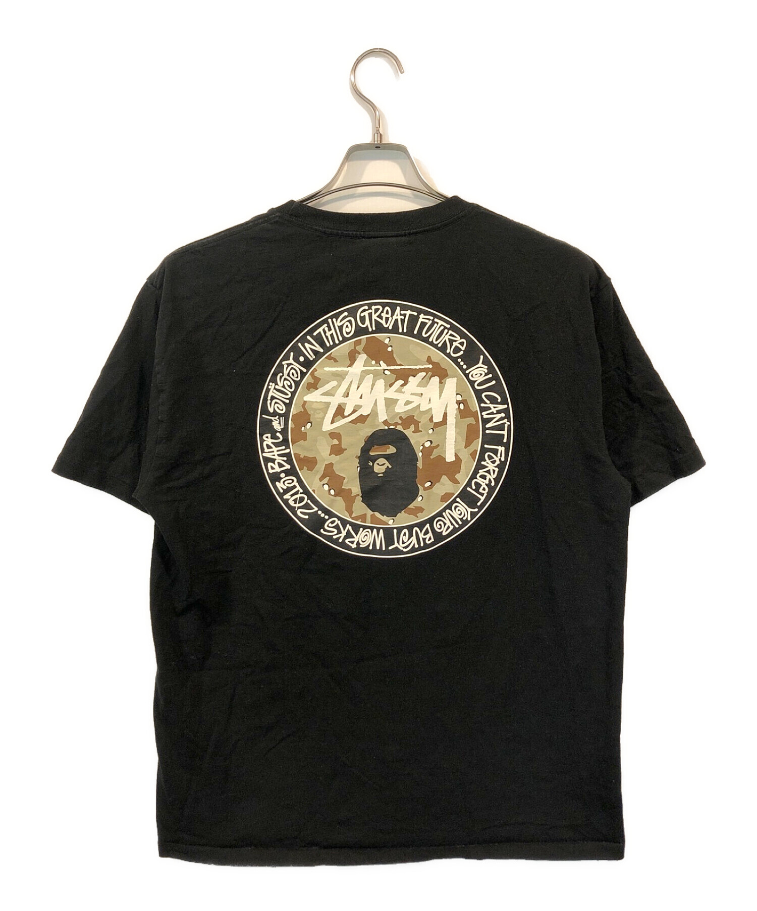 stussy (ステューシー) A BATHING APE (アベイシングエイプ) コラボプリントＴシャツ ブラック サイズ:XL