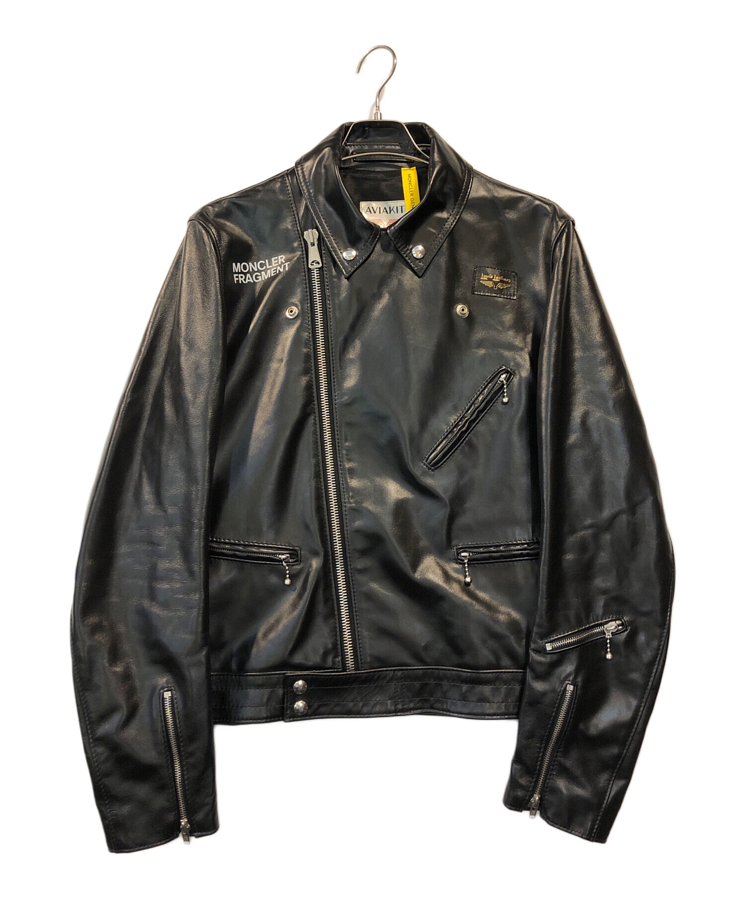 中古・古着通販】MONCLER (モンクレール) Lewis Leathers (ルイスレザース) FRAGMENT DESIGN (フラグメントデザイン)  プリントダブルライダースジャケット ブラック サイズ:42｜ブランド・古着通販 トレファク公式【TREFAC FASHION】スマホサイト