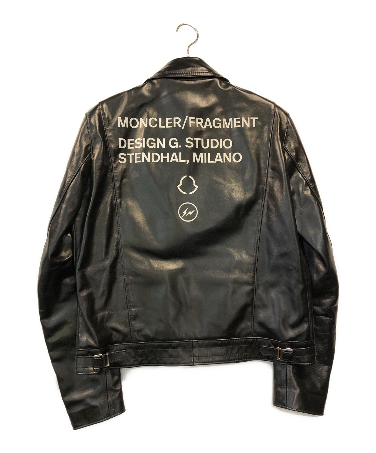 中古・古着通販】MONCLER (モンクレール) Lewis Leathers (ルイスレザース) FRAGMENT DESIGN  (フラグメントデザイン) プリントダブルライダースジャケット ブラック サイズ:42｜ブランド・古着通販 トレファク公式【TREFAC  FASHION】スマホサイト