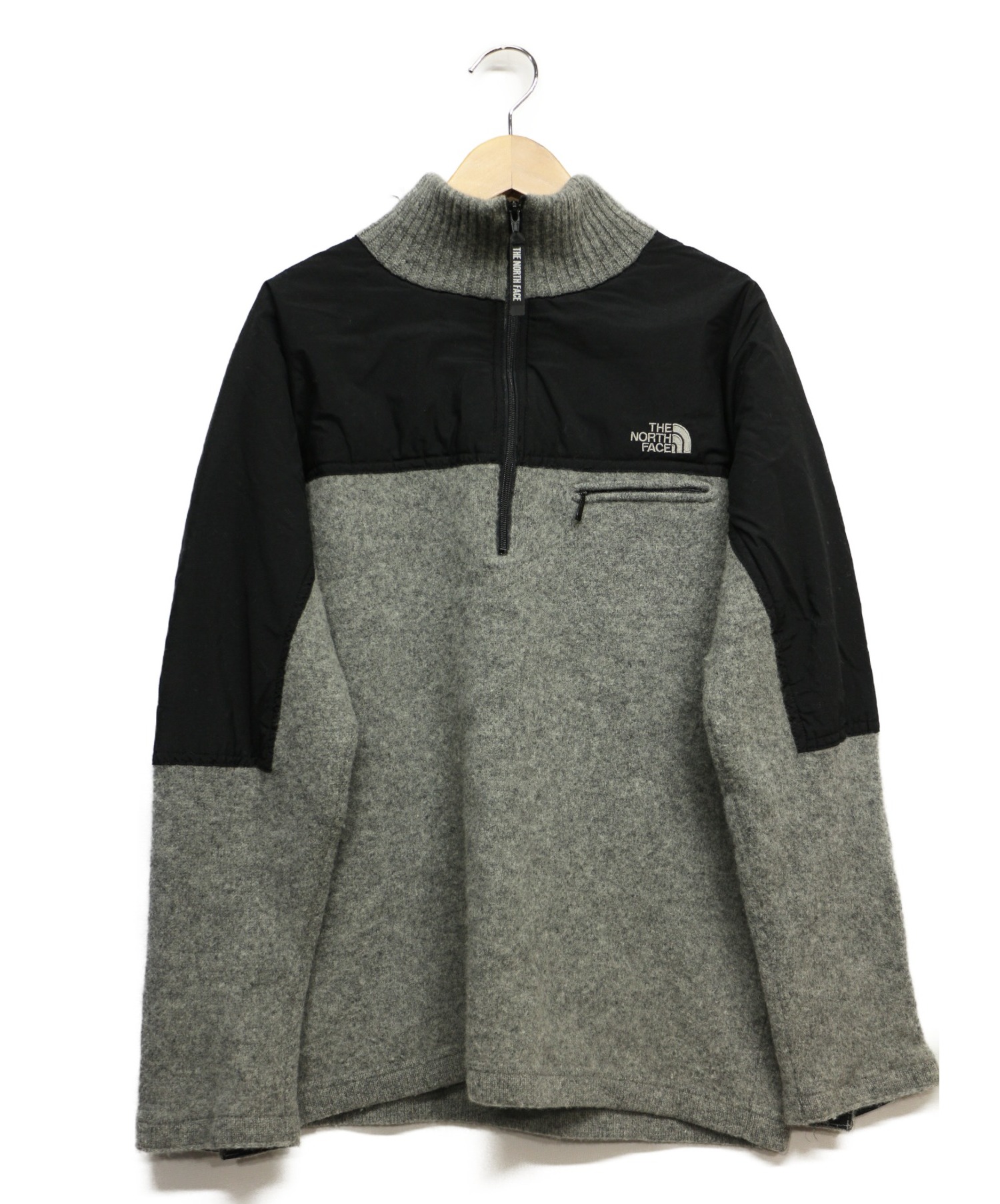 THE NORTH FACE (ザノースフェイス) ウールコンビプルオーバー ブラック×グレー サイズ:Ｍ