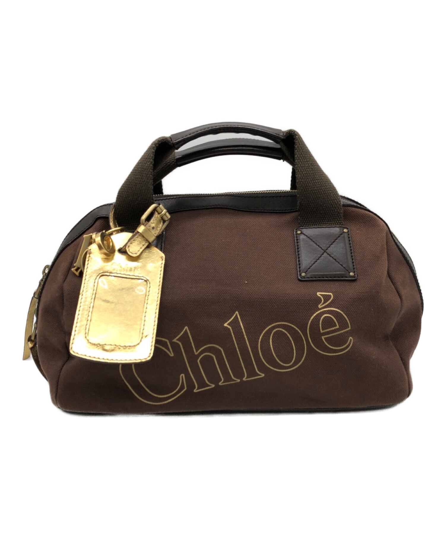 Chloe (クロエ) キャンバスレザーコンビミニボストンバッグ ブラウン