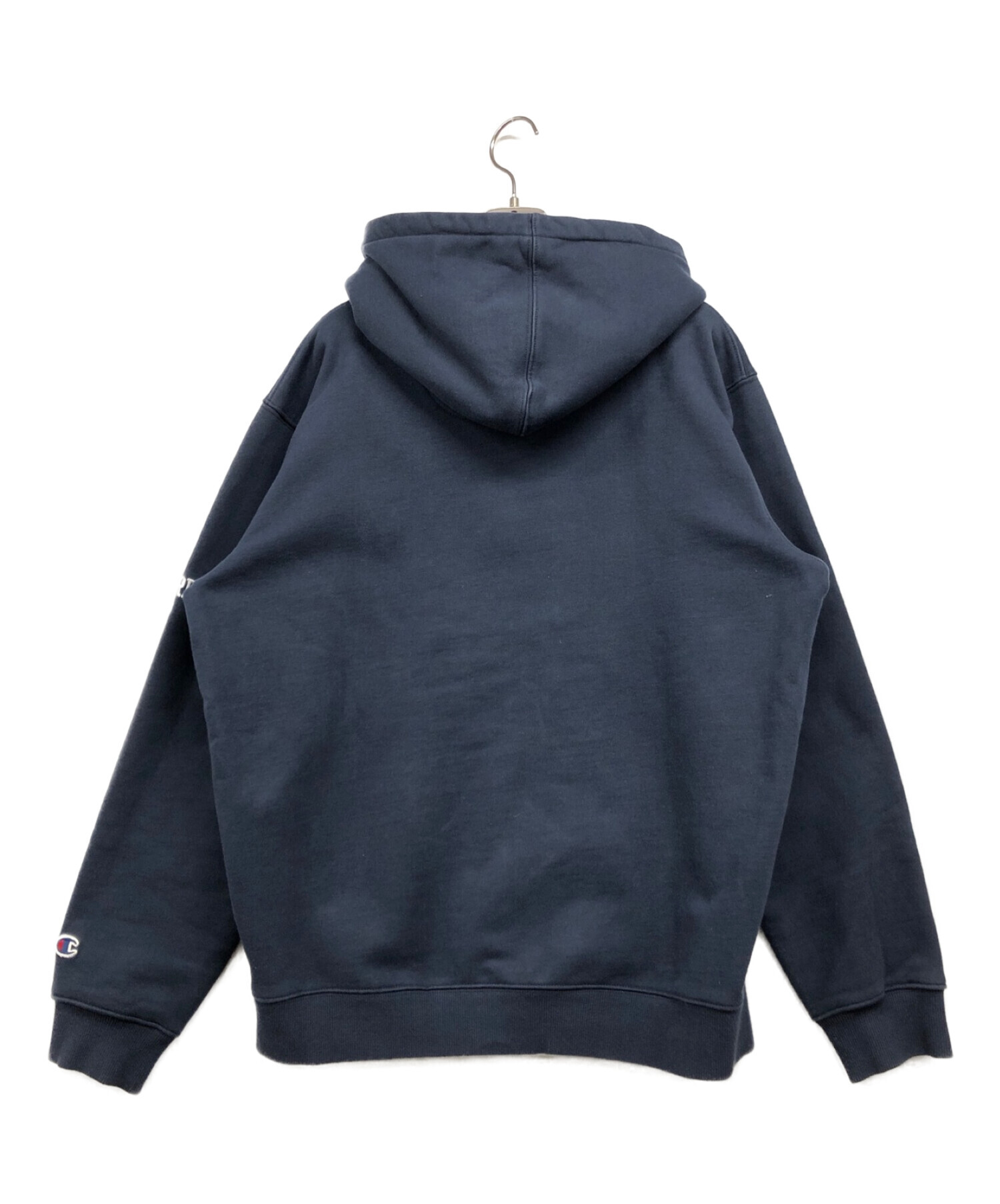 SUPREME×Champion (シュプリーム×チャンピオン) Satin Logo Hooded Sweatshirt ネイビー サイズ:Ⅼ