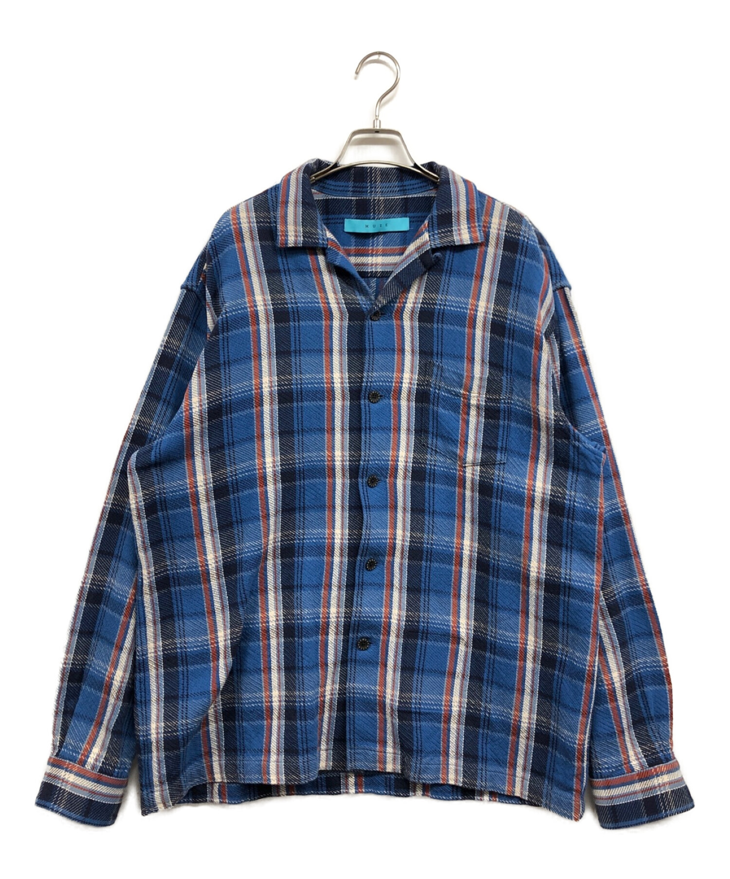 MUZE (ミューズ) Cotton twill check Oversized Shirt ブルー×アイボリー サイズ:2