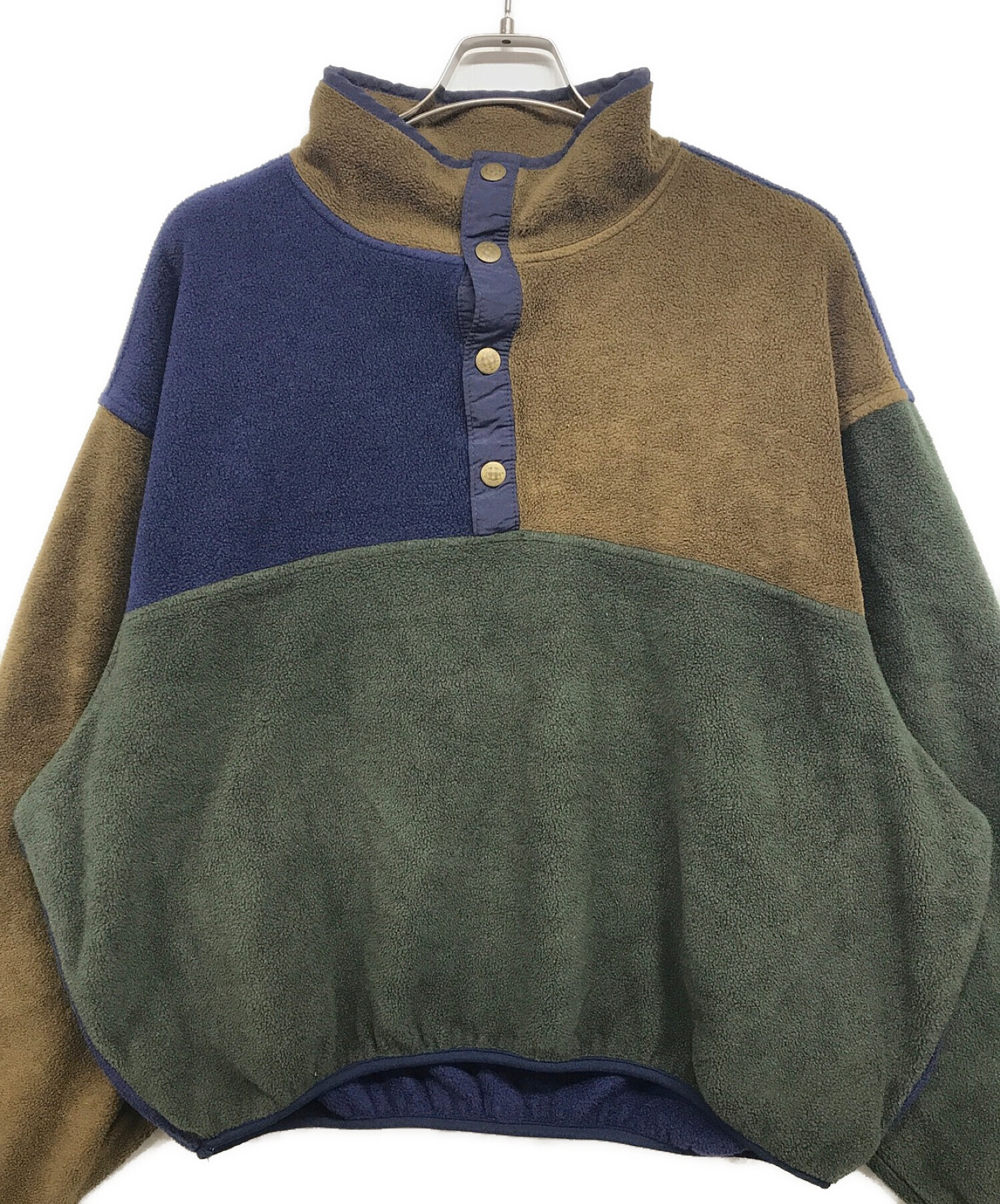 WOOLRICH (ウールリッチ) ハーフボタン配色フリースジャケット ネイビー×グリーン サイズ:XL