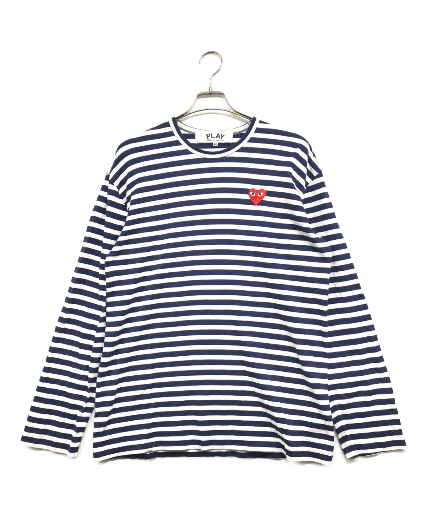 PLAY COMME des GARCONS (プレイ コムデギャルソン) Striped L/S T-shirts RED HEART  ネイビー×ホワイト サイズ:XXL