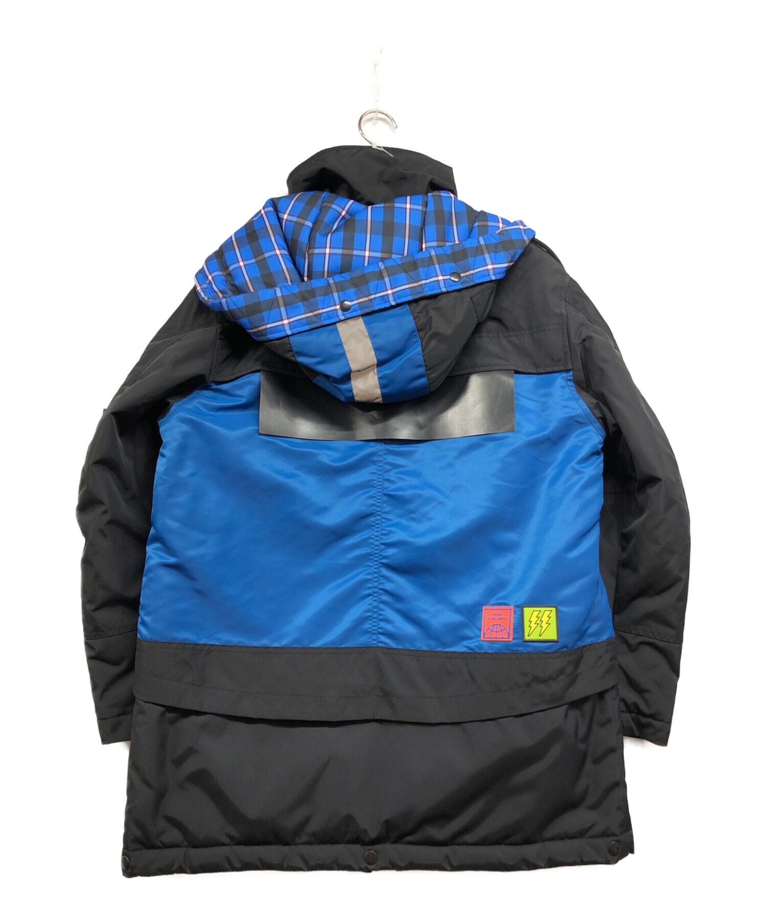 DIESEL (ディーゼル) 2wayチェックジャケットコート ブラック×ブルー サイズ:XS