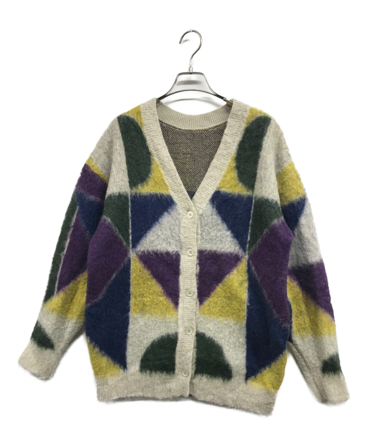 AMERI (アメリ) COLOR BLOCK OVER KNIT CARDIGAN パープル×グリーン サイズ:なし