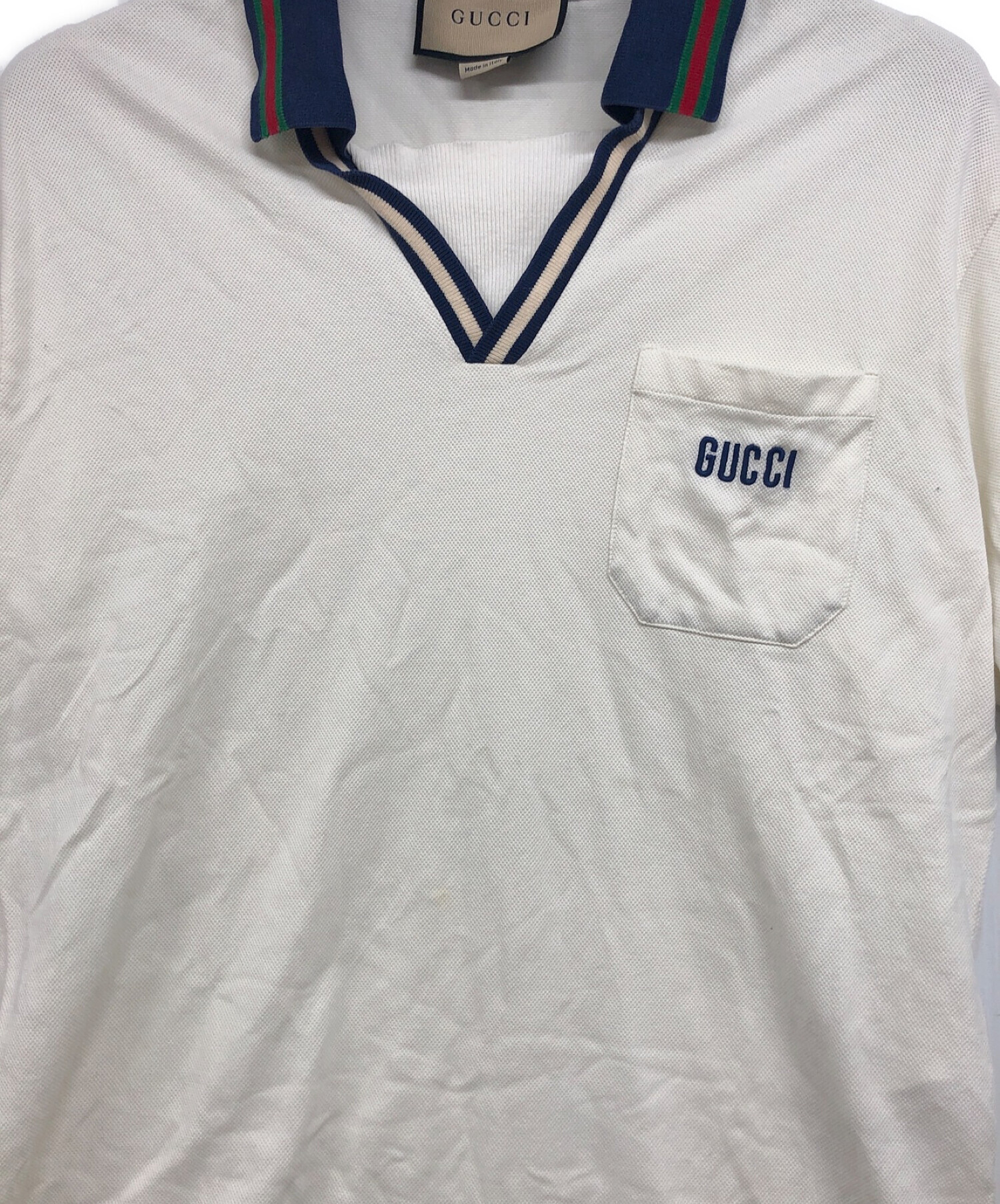 GUCCI (グッチ) コットンピケ ポロシャツ ホワイト サイズ:M