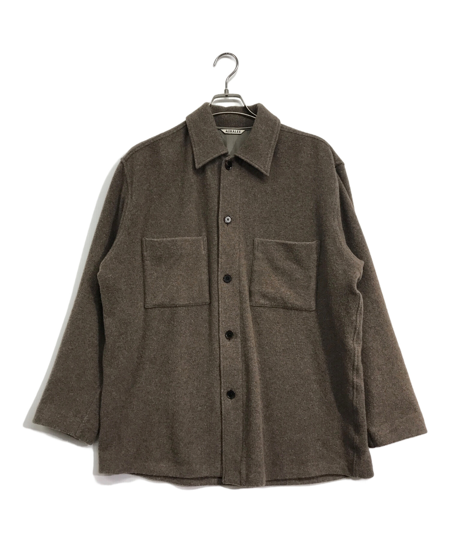 AURALEE (オーラリー) CASHMERE WOOL BRUSHED JERSEY BIG SHIRTS/カシミア　ウール　ブラッシュド　 ジャージ　ビッグ　シャツ ブラウン サイズ:4