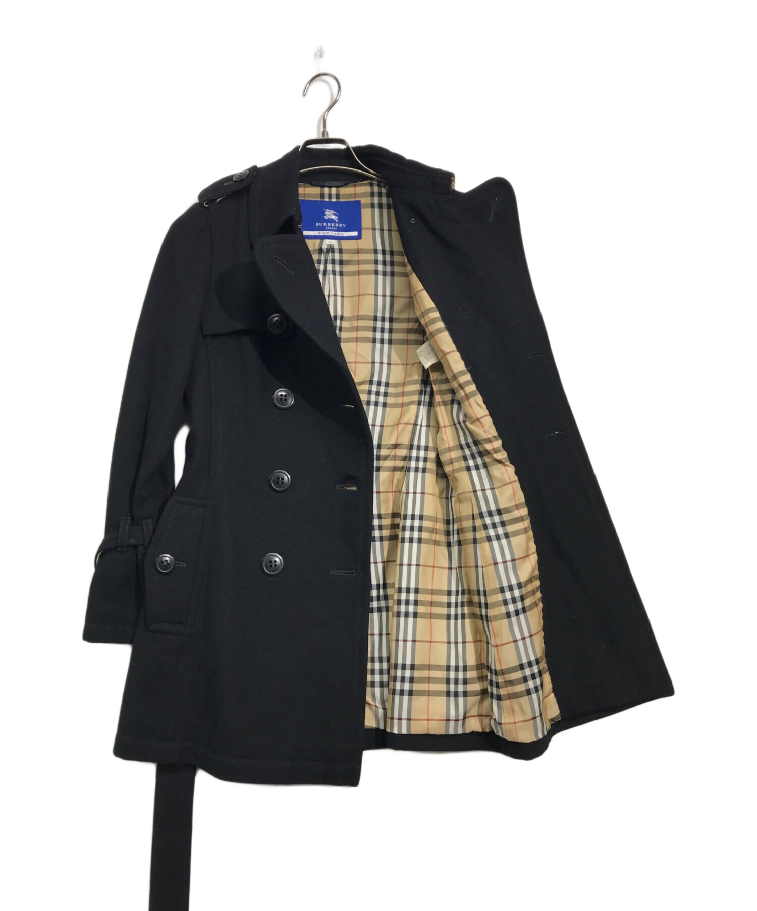 BURBERRY BLUE LABEL (バーバリーブルーレーベル) ウールトレンチコート ブラック サイズ:38