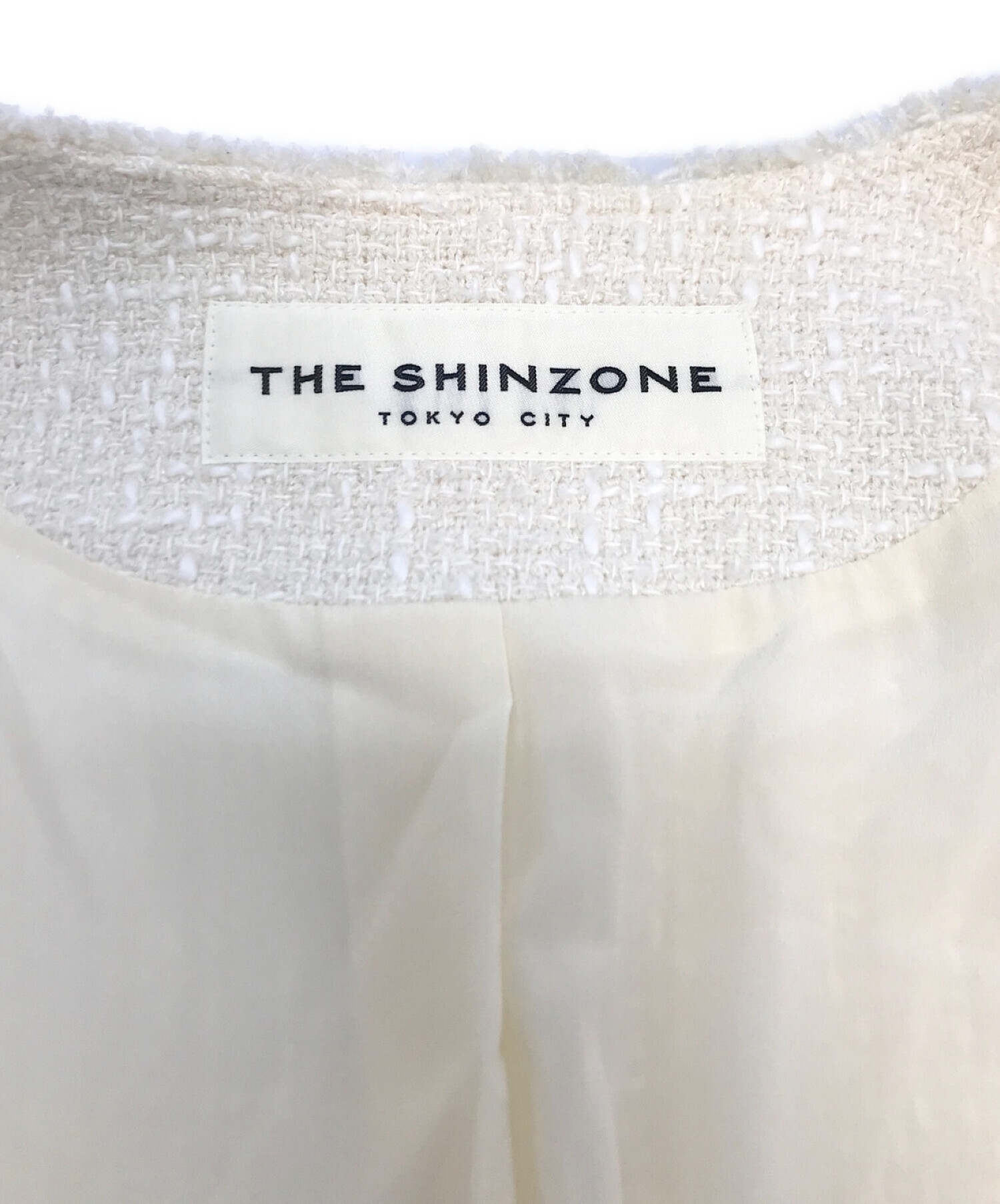 THE SHINZONE (ザ シンゾーン) ノーカラーツイードジャケット アイボリー サイズ:34