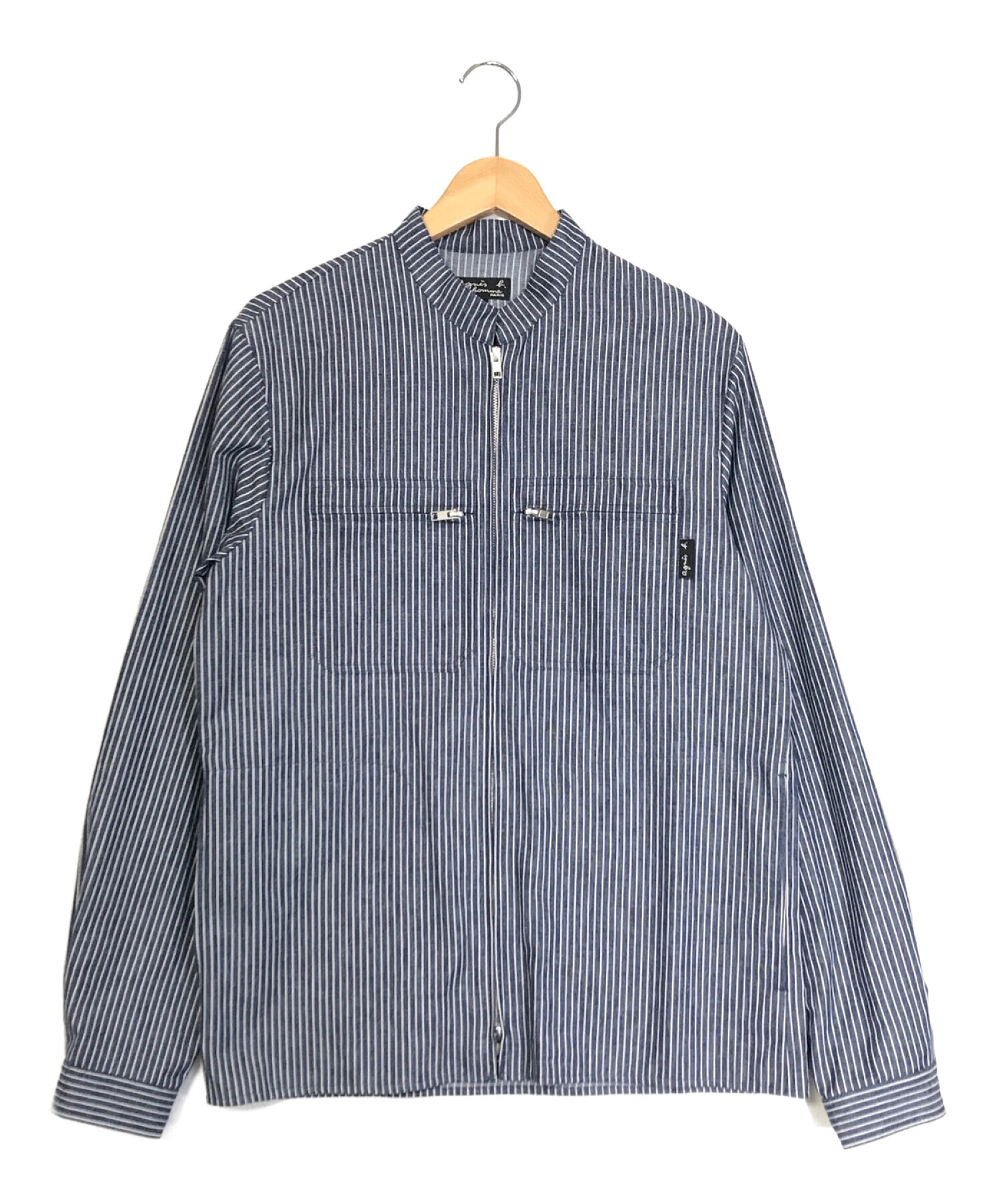 agnes b (アニエスベー) CHEMISE ストライプシャツジャケット ブルー サイズ:38