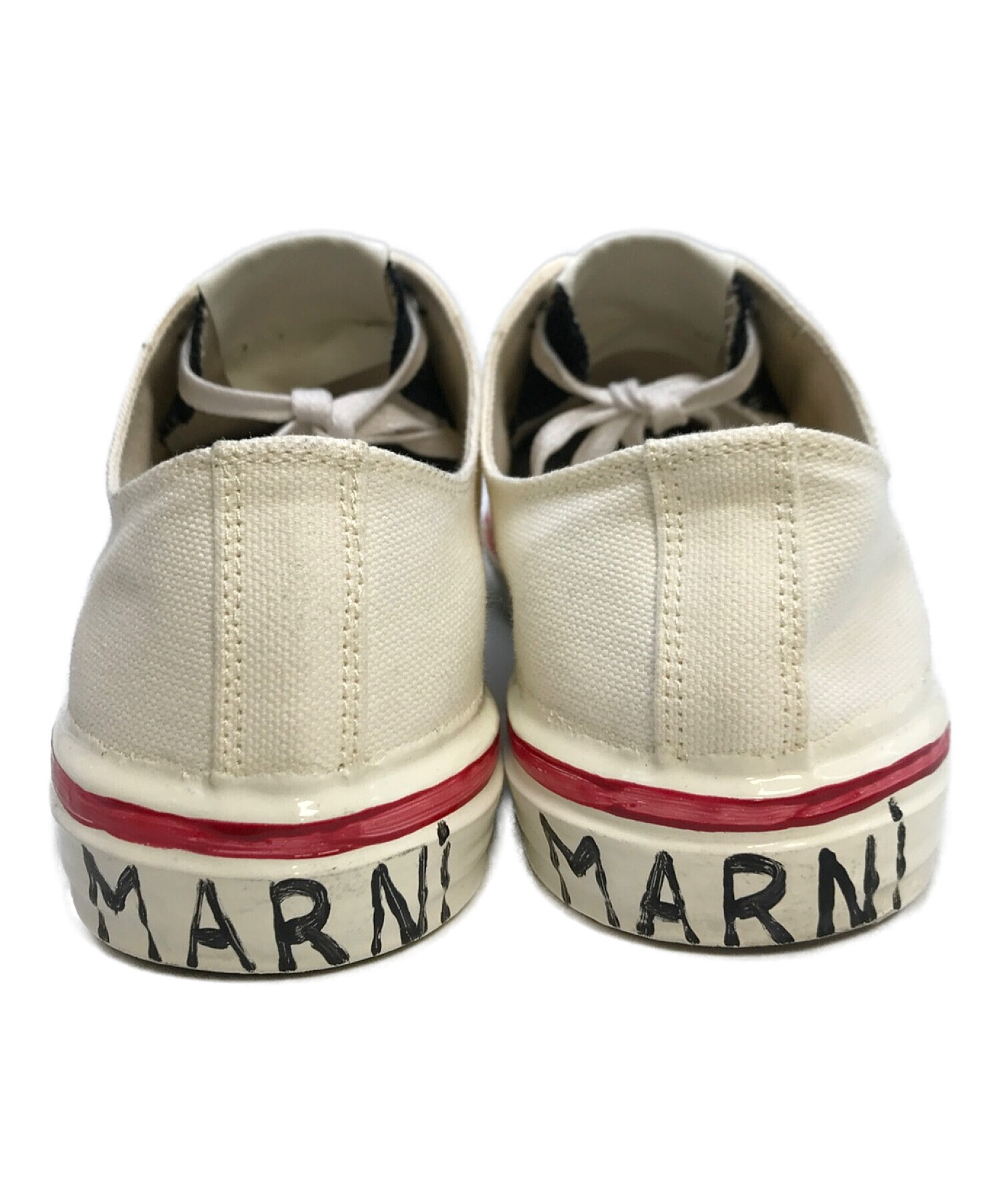 MARNI (マルニ) ユーズド加工ペイントグラフィックローカットスニーカー ホワイト×レッド サイズ:36