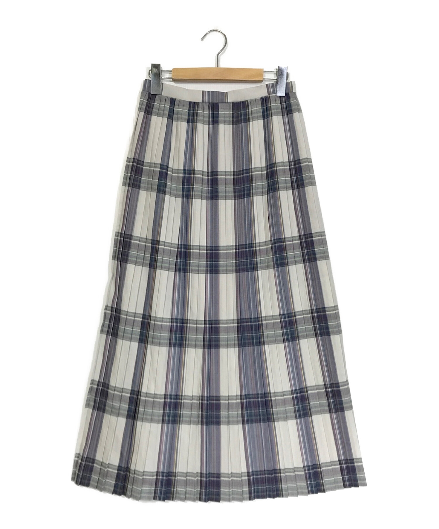 AURALEE (オーラリー) SUPER LIGHT WOOL CHECK PLEATED SKIRT ブルー×ホワイト サイズ:1