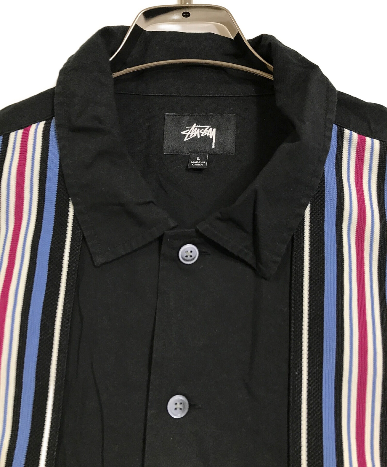 stussy (ステューシー) Striped Knit Panel Shirt ブラック サイズ:L