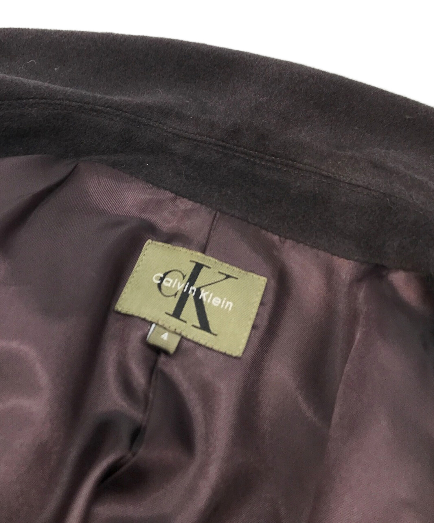 ck Calvin Klein (シーケーカルバンクライン) アンゴラウールステンカラーコート ブラウン サイズ:4