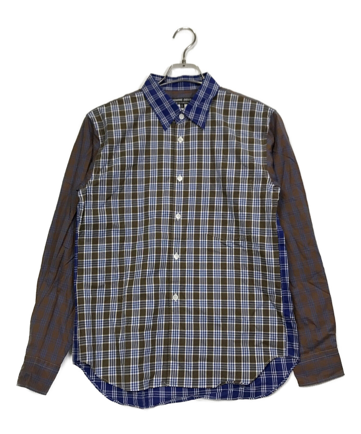 COMME des GARCONS HOMME DEUX (コムデギャルソン オム ドゥ) クレイジーパターンチェックシャツ ブラウン×ブルー  サイズ:XS