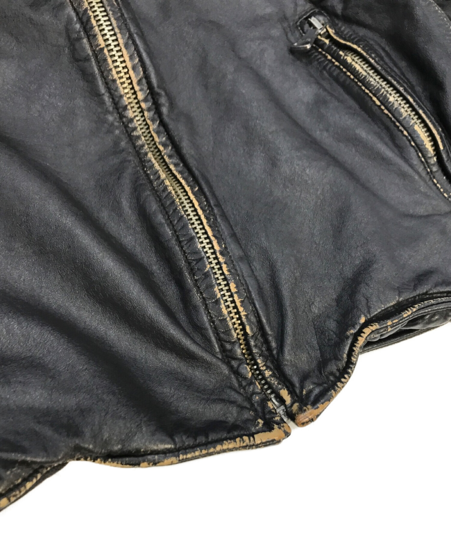 DOLCE & GABBANA (ドルチェ＆ガッバーナ) USED加工ライダースジャケット ブラック サイズ:44