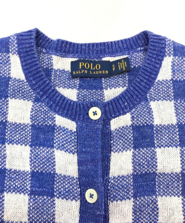 POLO RALPH LAUREN (ポロ・ラルフローレン) ギンガムチェックコットンリネンカーディガン ブルー サイズ:S