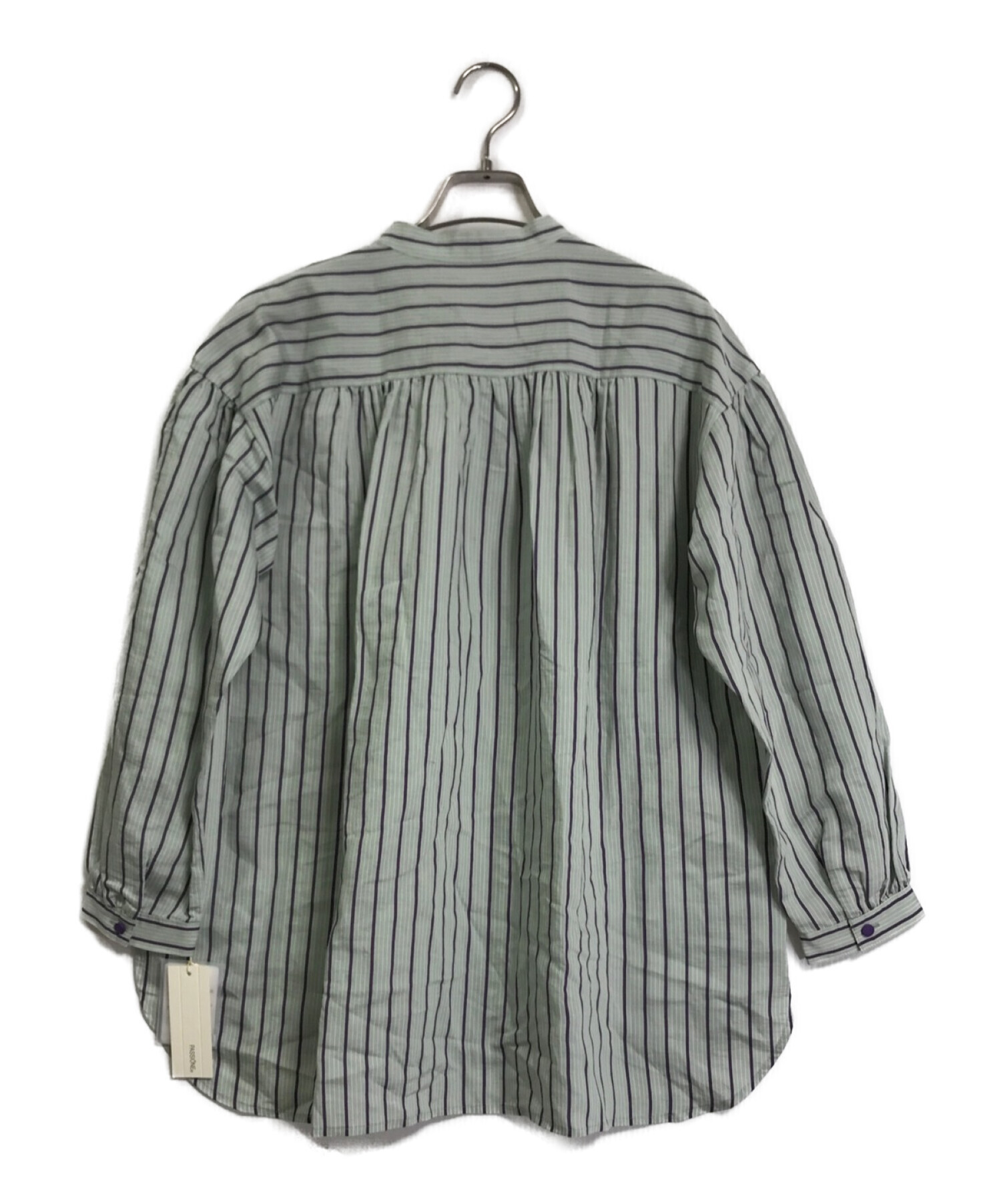 PASSIONE (パシオーネ) ストライプバンドカラーシャツ グリーン×パープル サイズ:38 未使用品