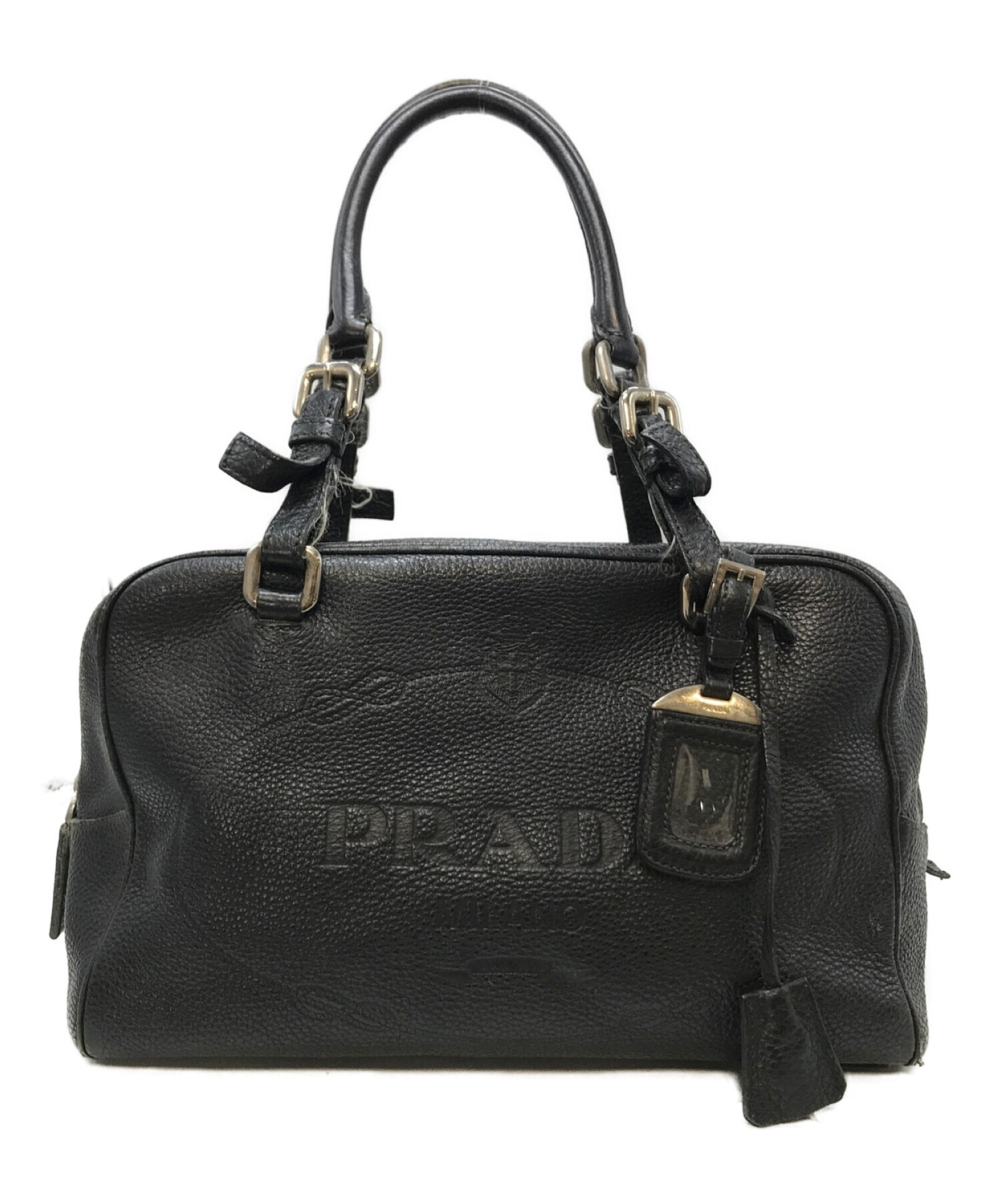 中古・古着通販】PRADA (プラダ) レザーミニボストンバッグ ブラック