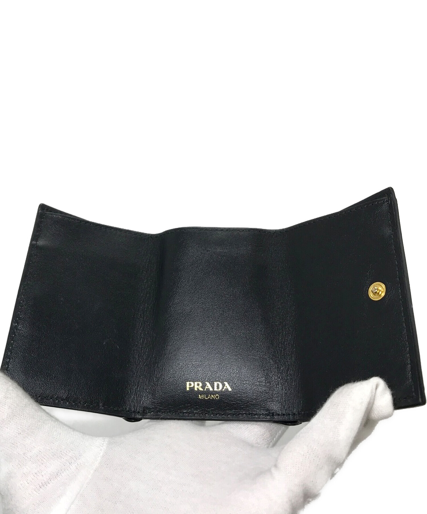 輸入品日本向け PRADA / プラダ □ 三つ折り財布 レザー ブラック 財布