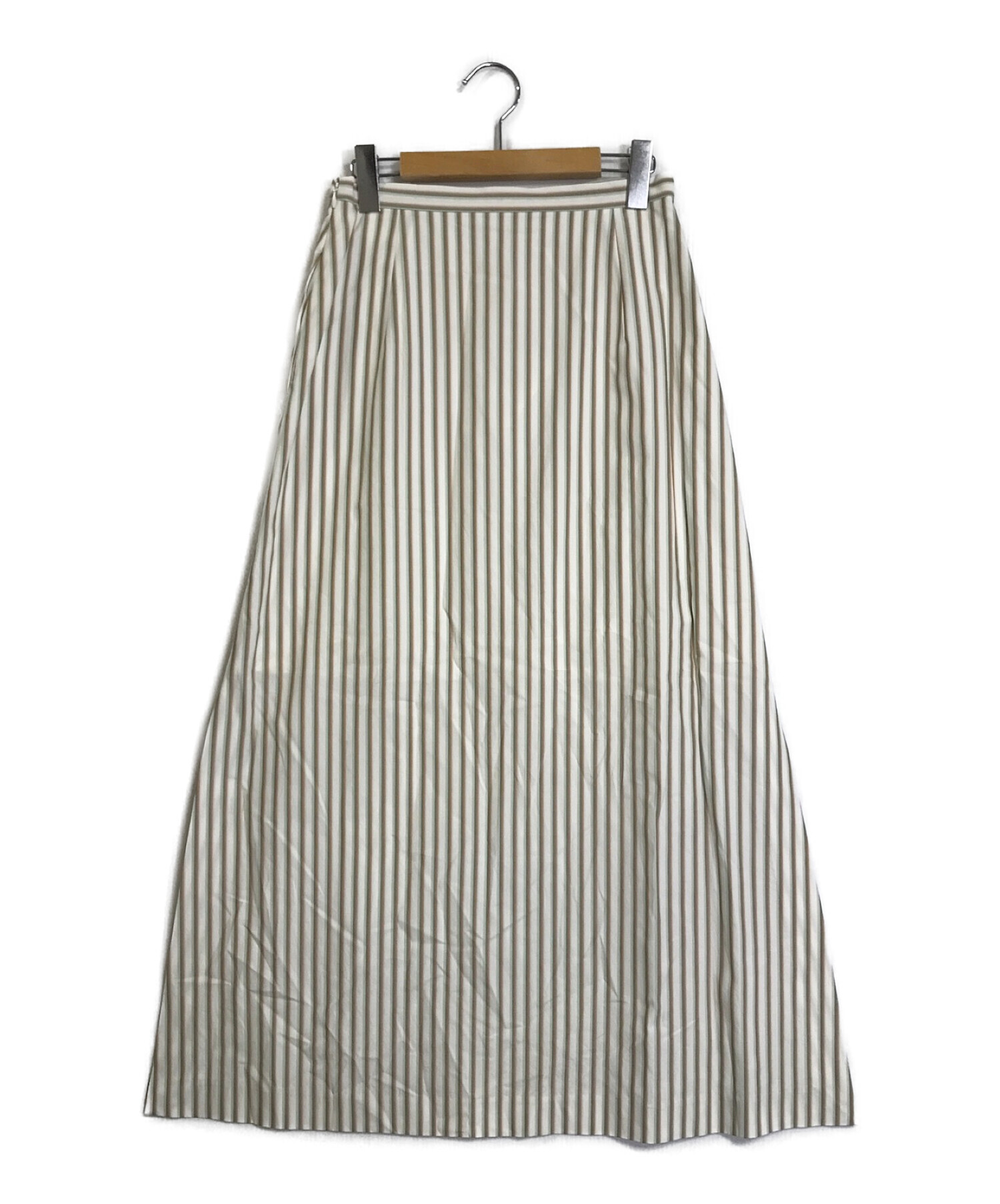 AURALEE (オーラリー) WASHED FINX TWILL STRIPE LONG SKIRT/ストライプスカート グリーン×ホワイト  サイズ:1