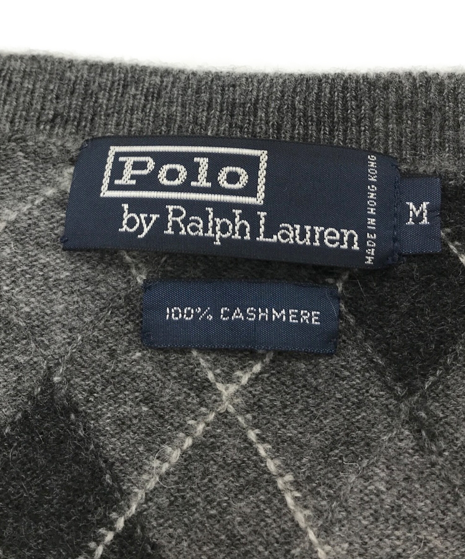 POLO RALPH LAUREN (ポロ・ラルフローレン) カシミアアーガイルニットベスト グレー サイズ:M