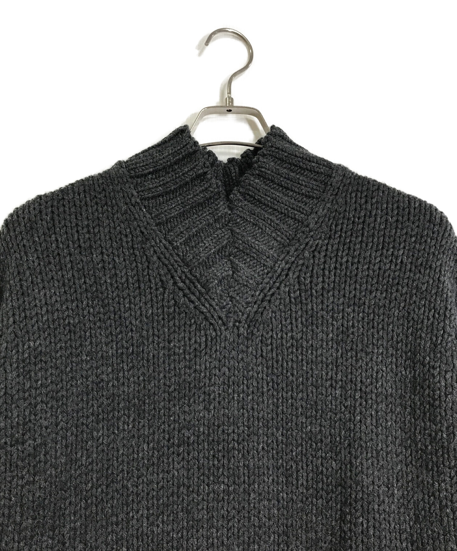 AURALEE (オーラリー) SUPER FINE WOOL AIRY KNIT V-NECK グレー サイズ:1