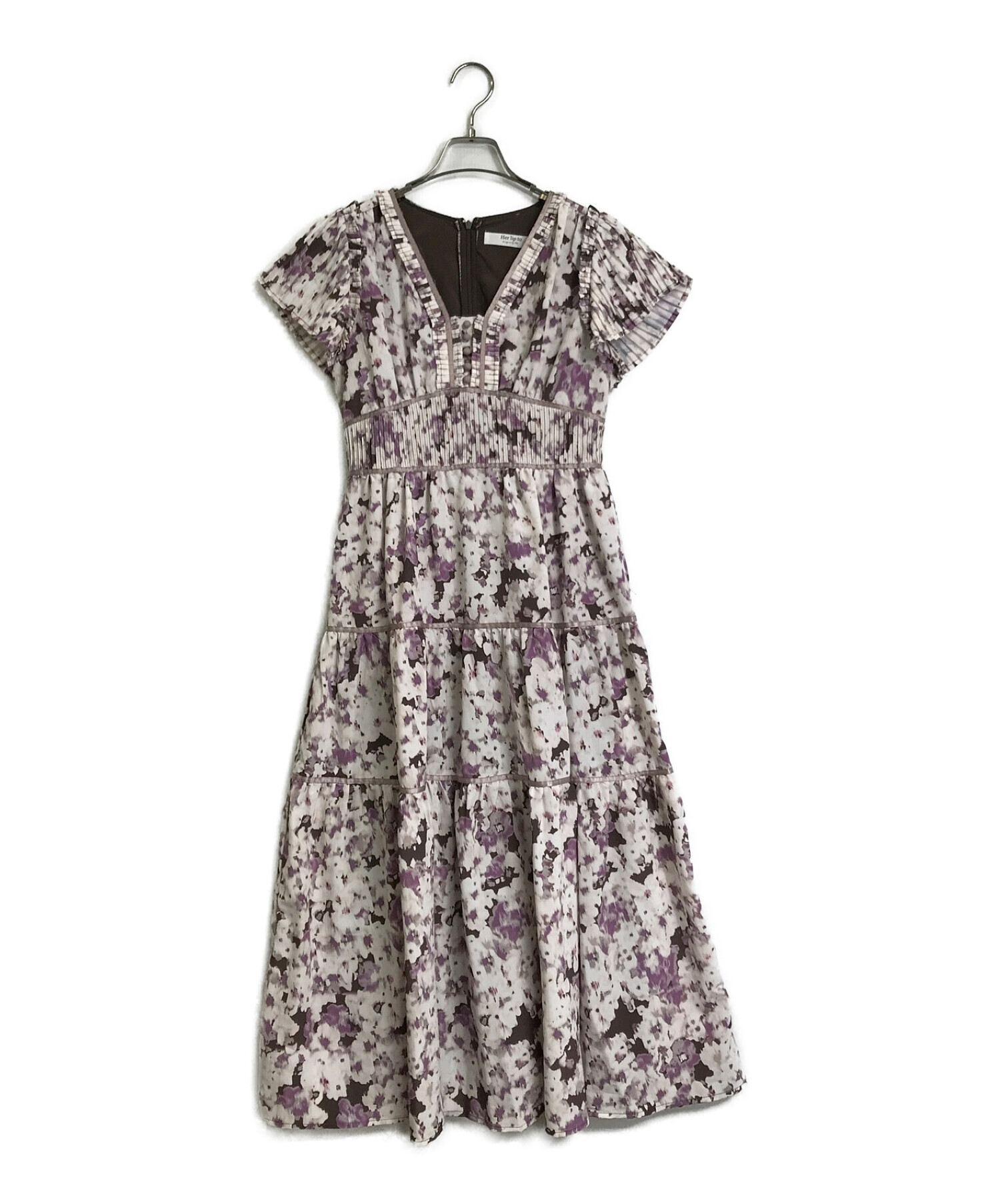 HER LIP TO (ハーリップトゥ) Watercolor Floral Tiered Dress パープル サイズ:M