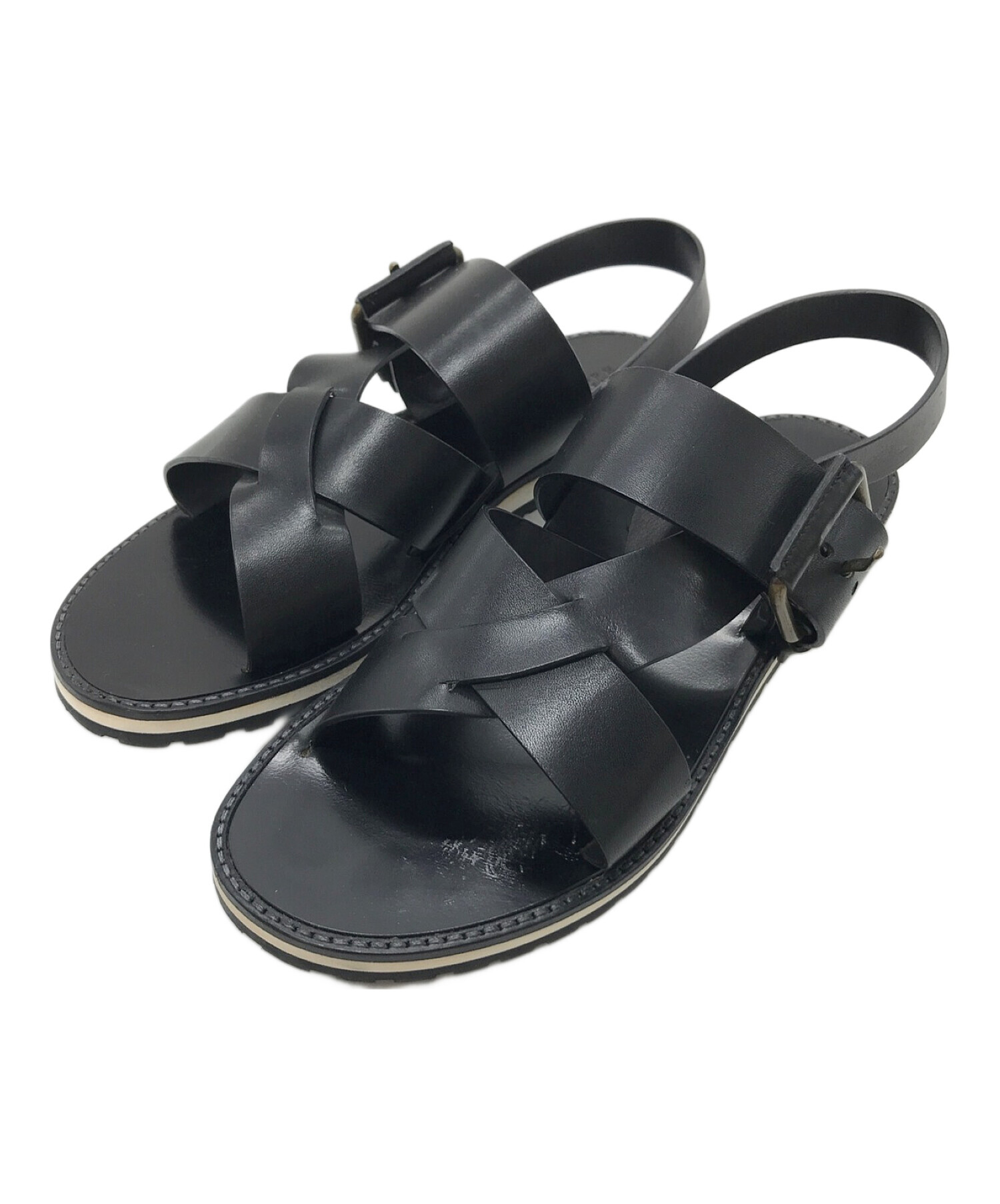 SARTORE (サルトル) レザーストラップサンダル　leather sandal ブラック×ホワイト サイズ:37