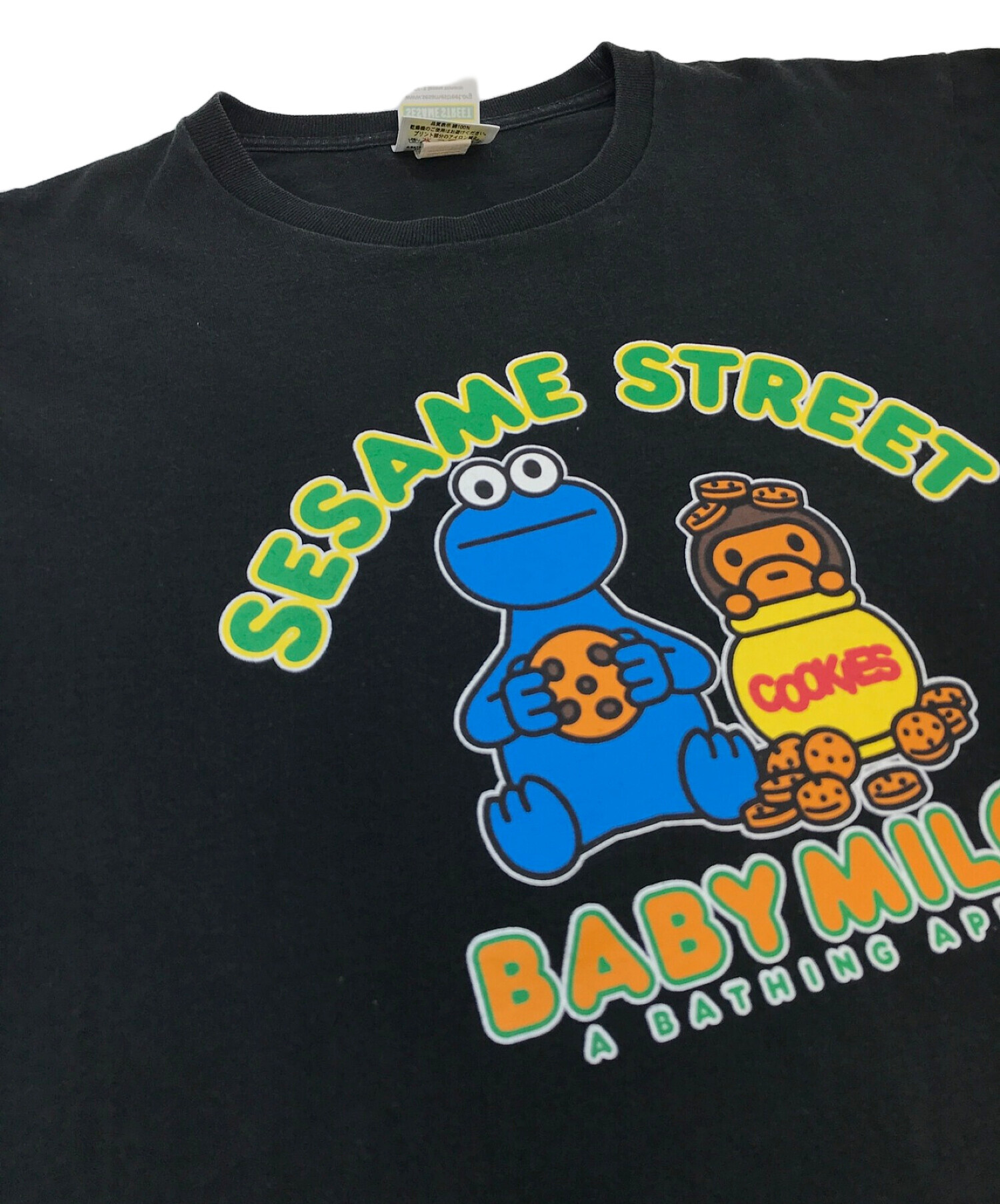 BAPE BY A BATHING APE SESAME STREET (セサミストリート) BAPE BY A BATHING APE　　 プリントTシャツ　　SESAME STREET　　クッキーモンスター　　マイロ ブラック サイズ:L