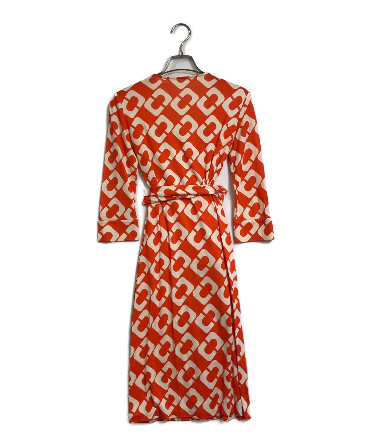 【中古・古着通販】DIANE VON FURSTENBERG (ダイアンフォンファステンバーグ) シルクラップワンピース  オレンジ×ホワイト｜ブランド・古着通販 トレファク公式【TREFAC FASHION】スマホサイト