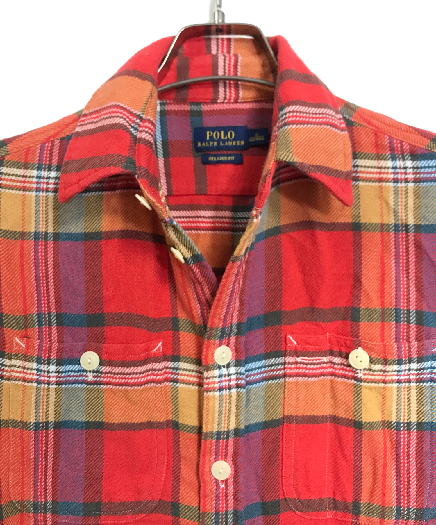 POLO RALPH LAUREN (ポロ・ラルフローレン) ネルシャツ　チェックシャツ　長袖シャツ　エルボーパッチ レッド サイズ:S