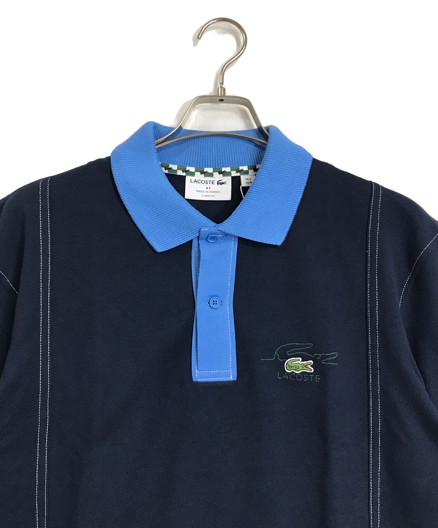 LACOSTE (ラコステ) LACOSTE　　カラー配色切り替えポロシャツ　　PH5743-10 ブルー×ネイビー サイズ:4 未使用品