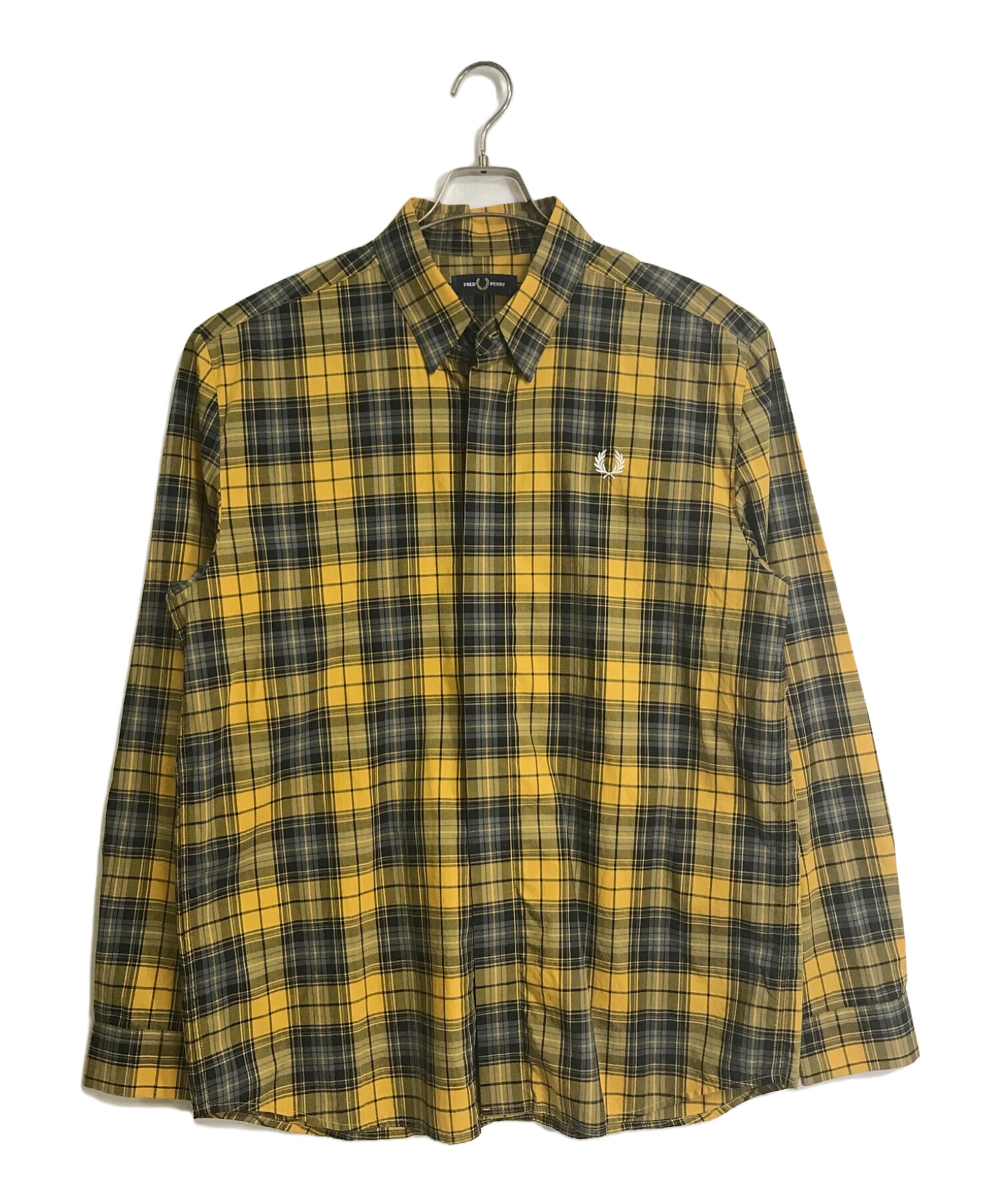 FRED PERRY (フレッドペリー) BOLD TARTAN SHIRT タータンチェックシャツ　チェックシャツ　ワンポイント刺繍シャツ　 ロゴ刺繍シャツ　長袖 M7556 480 イエロー サイズ:L