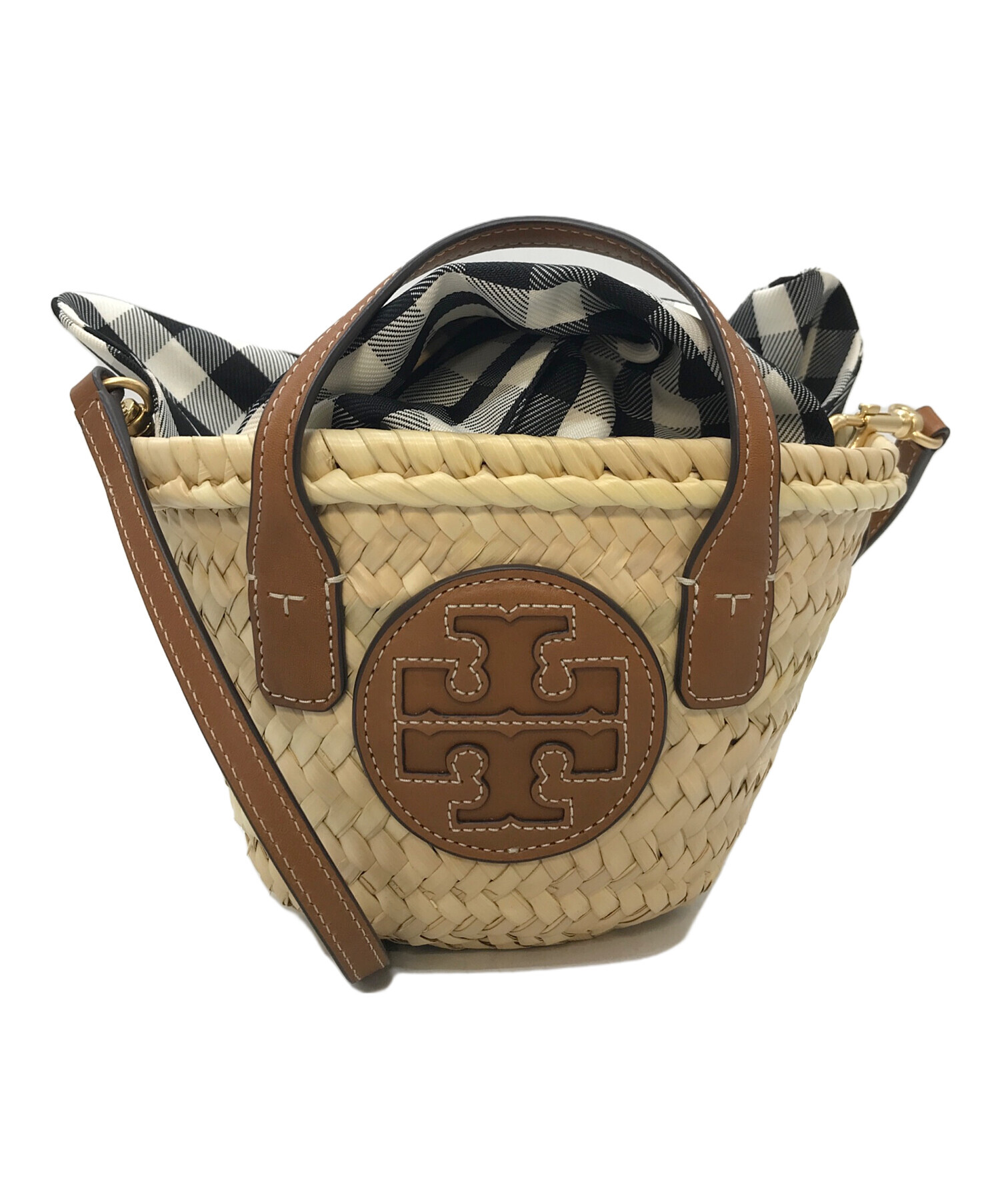 TORY BURCH (トリーバーチ) ELLA STRAW MINI BASKET エラ ストロー ミニ バスケット カゴバッグ　ミニバッグ　 ショウダーバッグ　ハンドバッグ ブラウン サイズ:実寸参照